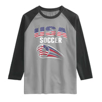 Patriotic USA Soccer Stars and Stripes Graphic Raglan Shirt American Football Fan Game Day Spirit