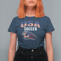 Patriotic USA Soccer Stars and Stripes Graphic T Shirt For Women American Football Fan Game Day Spirit