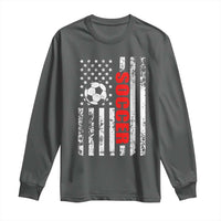 Distressed USA Flag Soccer Player Long Sleeve Shirt Patriotic American Football Lover