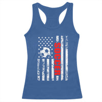 Distressed USA Flag Soccer Player Racerback Tank Top Patriotic American Football Lover