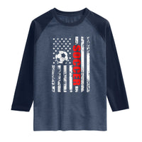 Distressed USA Flag Soccer Player Raglan Shirt Patriotic American Football Lover