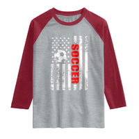 Distressed USA Flag Soccer Player Raglan Shirt Patriotic American Football Lover