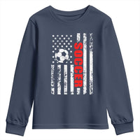Distressed USA Flag Soccer Player Youth Sweatshirt Patriotic American Football Lover