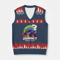 Monster Truck Birthday V-Neck Knit Sweater Vest 3 Years Old Boys Happy 3rd Bday Party - Wonder Print Shop