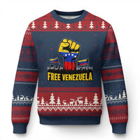 Free Venezuela Flag Ugly Christmas Sweater Raised Fist Resistance for Liberation Supporters - Wonder Print Shop