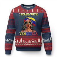 Stand With Venezuela Patriotic Ugly Christmas Sweater Venezuelan Flag Empowering Afro Latina Messy Bun Bandana - Wonder Print Shop