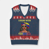Stand With Venezuela Patriotic V-Neck Knit Sweater Vest Venezuelan Flag Empowering Afro Latina Messy Bun Bandana - Wonder Print Shop