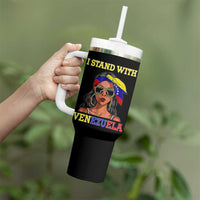 Stand With Venezuela Patriotic Tumbler With Handle Venezuelan Flag Empowering Afro Latina Messy Bun Bandana - Wonder Print Shop