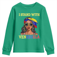Stand With Venezuela Patriotic Youth Sweatshirt Venezuelan Flag Empowering Afro Latina Messy Bun Bandana - Wonder Print Shop