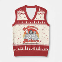 Difference Makers Teacher Appreciation V-Neck Knit Sweater Vest Empowering Minds & Advancing Equity Retro Educator - Wonder Print Shop