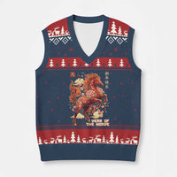 Year of the Horse Chinese New Year V-Neck Knit Sweater Vest Floral Zodiac Horse Lunar Festival - Wonder Print Shop