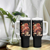 Year of the Horse Chinese New Year Tumbler With Handle Floral Zodiac Horse Lunar Festival - Wonder Print Shop