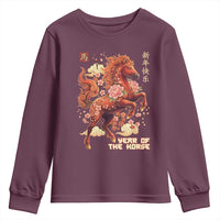 Year of the Horse Chinese New Year Youth Sweatshirt Floral Zodiac Horse Lunar Festival - Wonder Print Shop