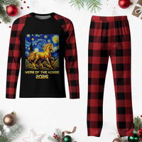 Year of the Horse Starry Night Inspired Graphic Plaid Pajama Set Golden Horse Chinese Zodiac Art - Wonder Print Shop