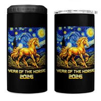 Year of the Horse Starry Night Inspired Graphic 4 in 1 Can Cooler Tumbler Golden Horse Chinese Zodiac Art - Wonder Print Shop