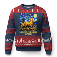 Year of the Horse Starry Night Inspired Graphic Ugly Christmas Sweater Golden Horse Chinese Zodiac Art - Wonder Print Shop