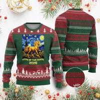 Year of the Horse Starry Night Inspired Graphic Ugly Christmas Sweater Golden Horse Chinese Zodiac Art - Wonder Print Shop