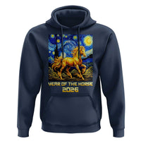Year of the Horse Starry Night Inspired Graphic Hoodie Golden Horse Chinese Zodiac Art - Wonder Print Shop