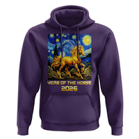 Year of the Horse Starry Night Inspired Graphic Hoodie Golden Horse Chinese Zodiac Art - Wonder Print Shop