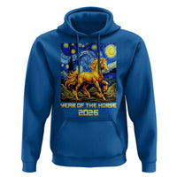 Year of the Horse Starry Night Inspired Graphic Hoodie Golden Horse Chinese Zodiac Art - Wonder Print Shop