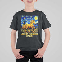 Year of the Horse Starry Night Inspired Graphic T Shirt For Kid Golden Horse Chinese Zodiac Art - Wonder Print Shop