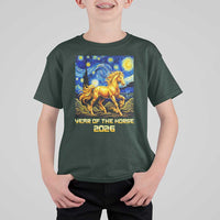 Year of the Horse Starry Night Inspired Graphic T Shirt For Kid Golden Horse Chinese Zodiac Art - Wonder Print Shop