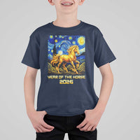 Year of the Horse Starry Night Inspired Graphic T Shirt For Kid Golden Horse Chinese Zodiac Art - Wonder Print Shop