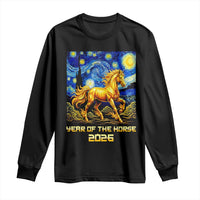 Year of the Horse Starry Night Inspired Graphic Long Sleeve Shirt Golden Horse Chinese Zodiac Art - Wonder Print Shop