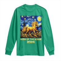 Year of the Horse Starry Night Inspired Graphic Long Sleeve Shirt Golden Horse Chinese Zodiac Art - Wonder Print Shop