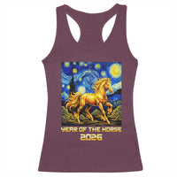 Year of the Horse Starry Night Inspired Graphic Racerback Tank Top Golden Horse Chinese Zodiac Art - Wonder Print Shop