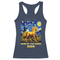 Year of the Horse Starry Night Inspired Graphic Racerback Tank Top Golden Horse Chinese Zodiac Art - Wonder Print Shop