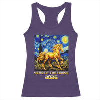 Year of the Horse Starry Night Inspired Graphic Racerback Tank Top Golden Horse Chinese Zodiac Art - Wonder Print Shop