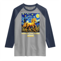 Year of the Horse Starry Night Inspired Graphic Raglan Shirt Golden Horse Chinese Zodiac Art - Wonder Print Shop