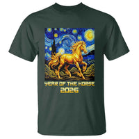 Year of the Horse Starry Night Inspired Graphic T Shirt Golden Horse Chinese Zodiac Art - Wonder Print Shop