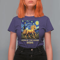 Year of the Horse Starry Night Inspired Graphic T Shirt For Women Golden Horse Chinese Zodiac Art - Wonder Print Shop