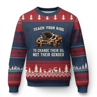 Teach Your Kids To Change Their Oil Ugly Christmas Sweater Not Their Gender Dad and Son Father's Day - Wonder Print Shop