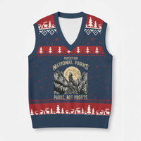 Protect Our National Parks V-Neck Knit Sweater Vest Parks Not Profits Wolf Retro Graphic - Wonder Print Shop