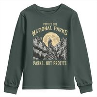 Protect Our National Parks Youth Sweatshirt Parks Not Profits Wolf Retro Graphic