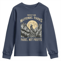 Protect Our National Parks Youth Sweatshirt Parks Not Profits Wolf Retro Graphic
