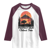 Protect Our National Parks Raglan Shirt Bison Buffalo Vintage Graphic