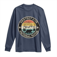 Protect Our National Parks Long Sleeve Shirt Bear Wildlife Retro Mountain Graphic