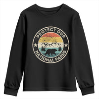 Protect Our National Parks Youth Sweatshirt Bear Wildlife Retro Mountain Graphic