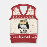 Protect Our Parks V-Neck Knit Sweater Vest Retro Bear Forest Nature Graphic - Wonder Print Shop