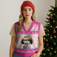 Protect Our Parks V-Neck Knit Sweater Vest Retro Bear Forest Nature Graphic - Wonder Print Shop