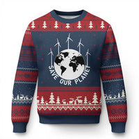 Save Our Planet Ugly Christmas Sweater Wind Power Electricity Earth Day 2025 - Wonder Print Shop