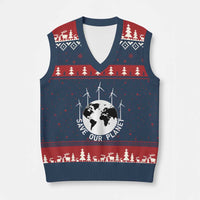 Save Our Planet V-Neck Knit Sweater Vest Wind Power Electricity Earth Day 2025 - Wonder Print Shop