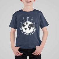 Save Our Planet T Shirt For Kid Wind Power Electricity Earth Day 2025