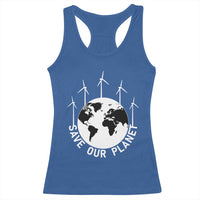 Save Our Planet Racerback Tank Top Wind Power Electricity Earth Day 2025