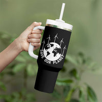 Save Our Planet Tumbler With Handle Wind Power Electricity Earth Day 2025