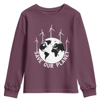 Save Our Planet Youth Sweatshirt Wind Power Electricity Earth Day 2025